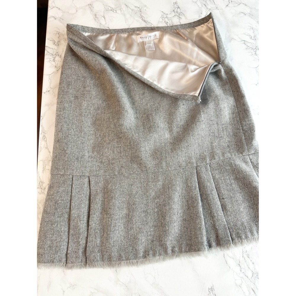 WHBM Light Gray Herringbone Wool Blend Fringe Skirt Suit Set Women's Size 6 Y2K - Picture 5 of 14